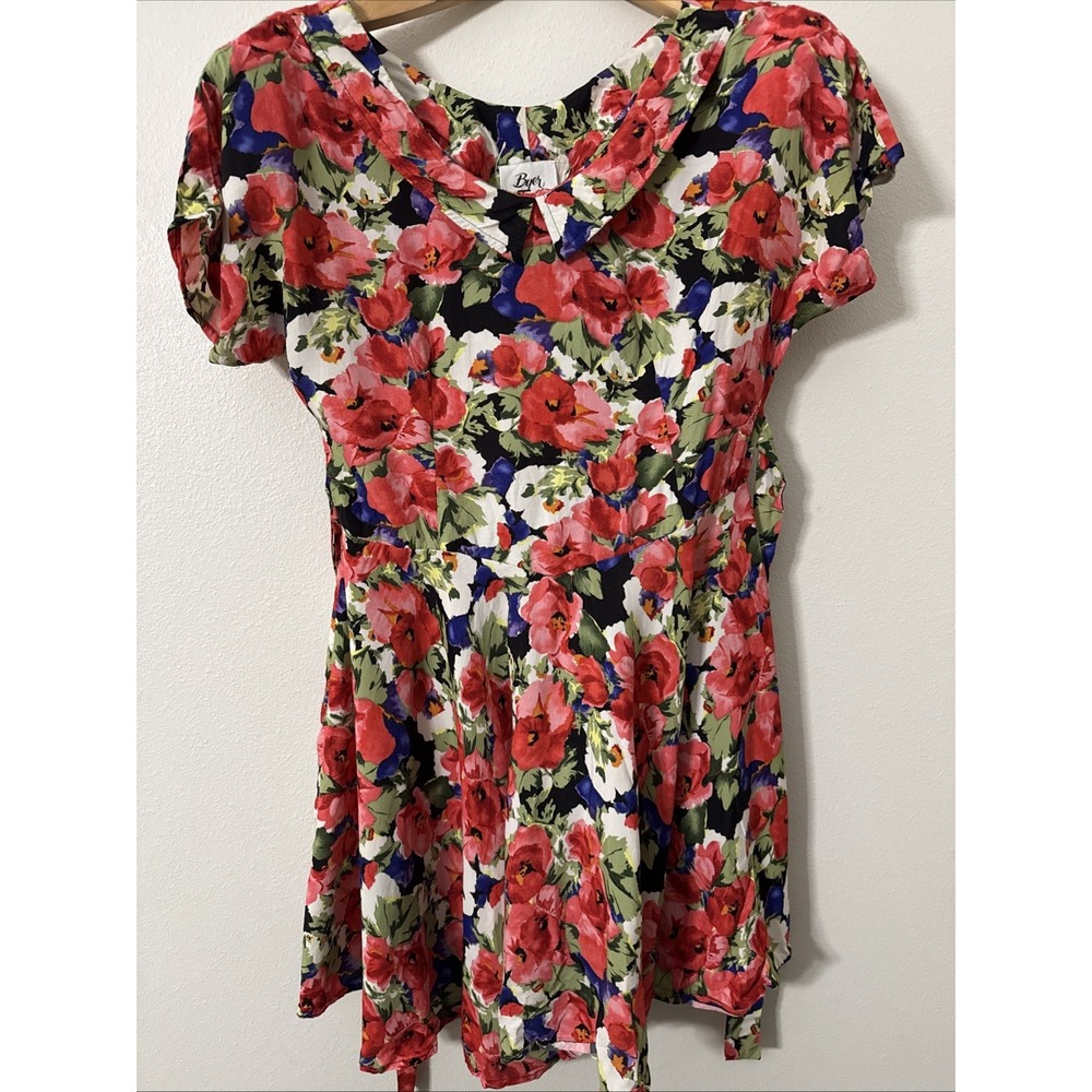 Vintage 1980s Byer Too!‎ Red Pink Purple Floral Swing Dress size 7 Knee Length